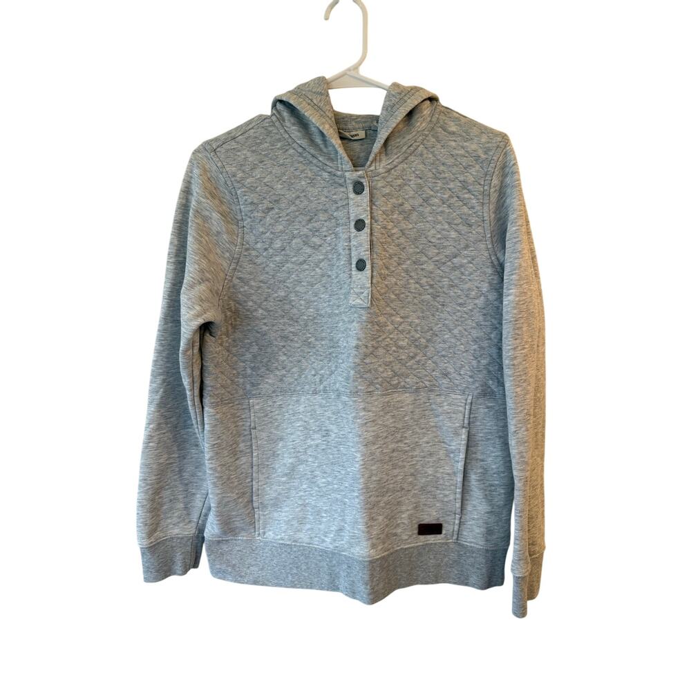 L.L.Bean Quilted Snap Button Hoodie Sweatshirt Heather Gray Women's Size Medium